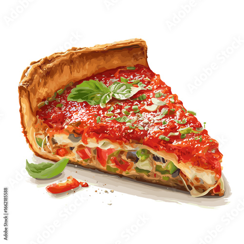 Chicago Deep Dish Pizza Slice with Tomato Sauce and Cheese