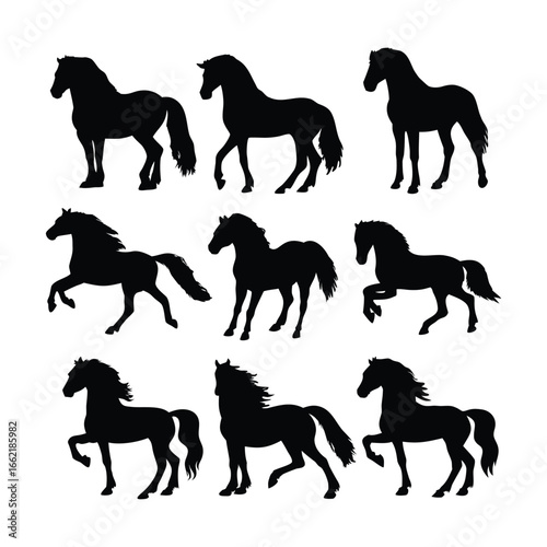 Elegant Black Horse Silhouette Set – Dynamic Equine Poses Collection"