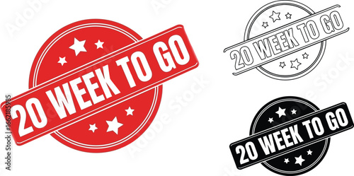 Three stamps with the text weeks to go in red black and white color