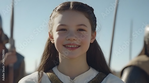 Smiling Medieval Girl Child Portrait Outdoors