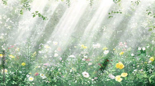 Sunlit Meadow with Blooming Wildflowers and Soft Light