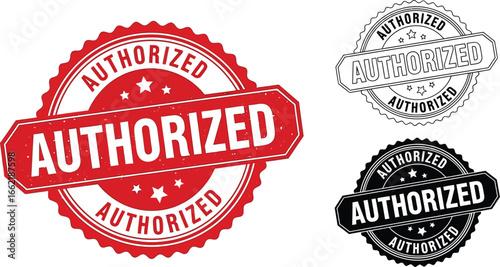 Three authorized stamps in red black and outline on white background