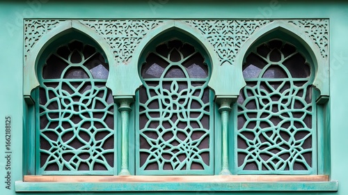 Intricate Turquoise Islamic Arch Window Design
