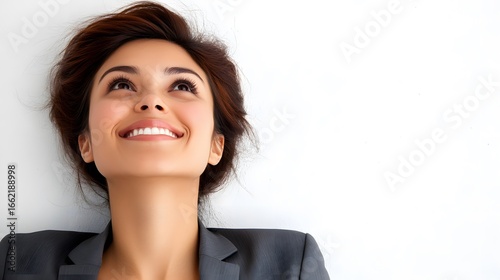 Happy Businesswoman Looking Upward Peaceful Serene Smile