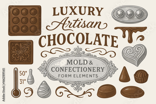 Luxury Artisan Chocolate Mold and Confectionery Elements Vector Illustration