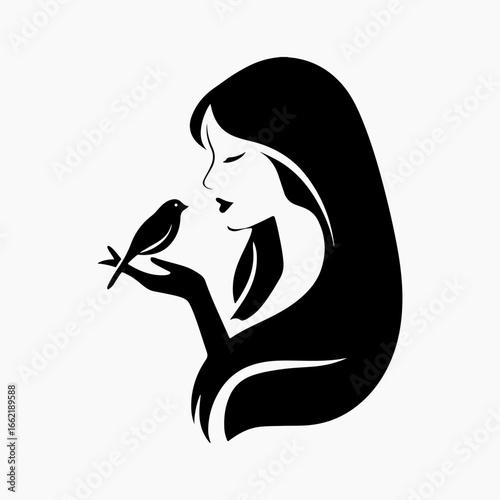 Girl Holding Baby Bird Flat Icon Simple Black Silhouette Illustration, Girl Holding Ideas Signs Bird And Girl symbol