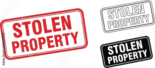Three stolen property stamps in red black and white on white background
