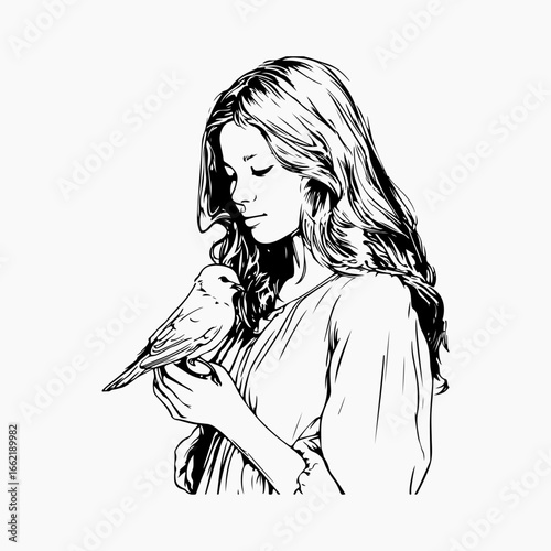 Girl Holding Baby Bird Flat Icon Simple Black Silhouette Illustration, Girl Holding Ideas Signs Bird And Girl symbol