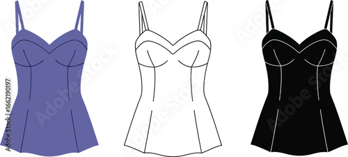 Illustration of a top in purple white and black color variations