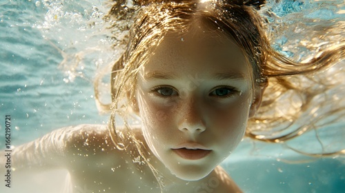Underwater Girl Portrait Photography,  Blonde Child Swimming Pool