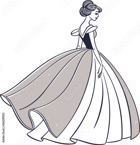 Vintage fashion illustration of a woman in a modest dress