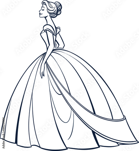 Vintage fashion illustration of a woman in a modest dress
