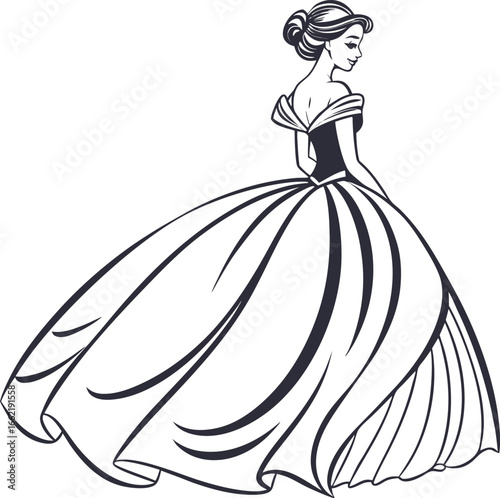 Vintage fashion illustration of a woman in a modest dress