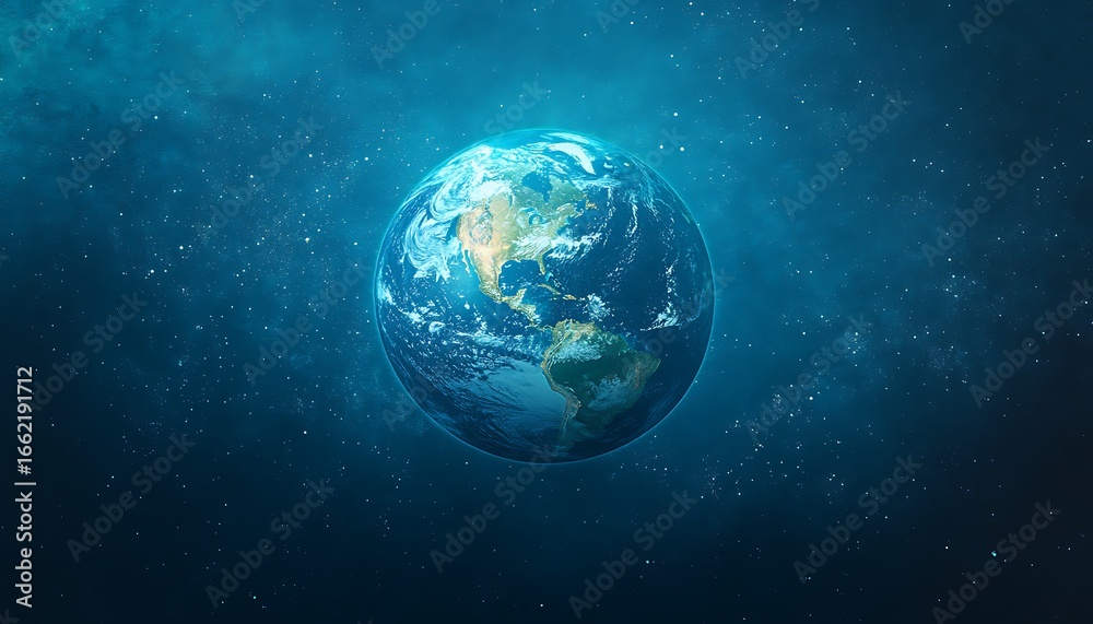 Obraz premium Detailed Earth in Galaxy Featuring Continents, Ocean and Atmosphere