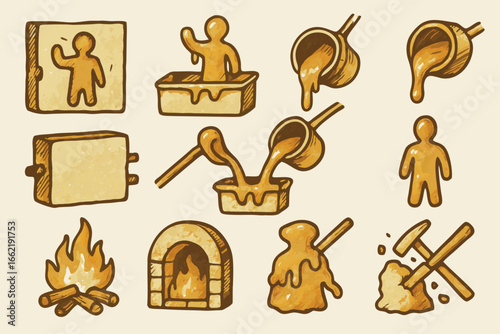 Hand-Drawn Icons of Metal Casting Process