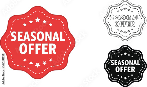 Three seasonal offer badges in red black and white variations