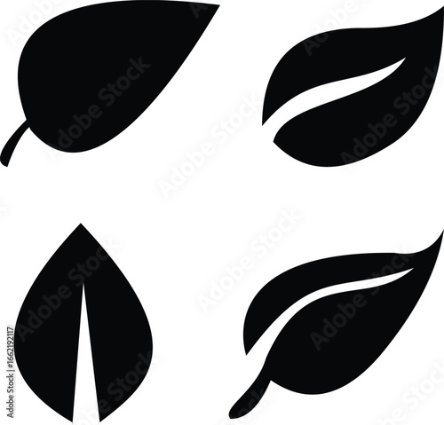 Collection of four stylized black leaf icons on a white background