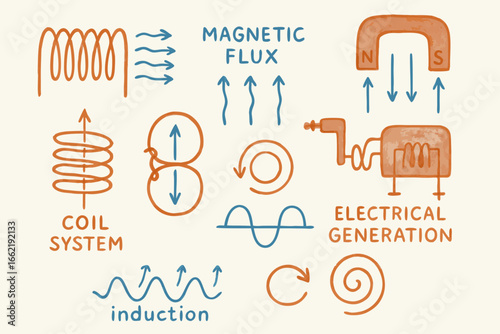 Electrical Induction and Magnetic Flux Diagram Set