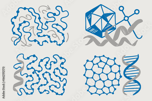 Science and Technology Icon Set: DNA, Molecule, and Icosahedron