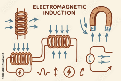 Electromagnetic Induction Diagram with Coils, Magnet, and Arrows