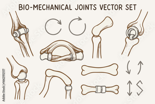 Bio-Mechanical Joints Vector Set: Medical Illustration of Bone Structures and Movement