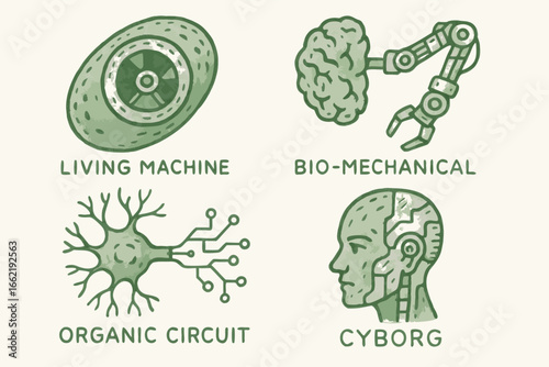 Bio-technology Concepts: Living Machine, Bio-Mechanical, Organic Circuit, Cyborg