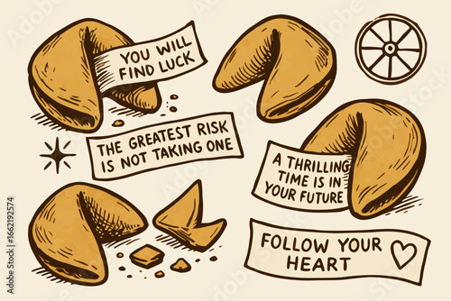 Fortune Cookie with Inspiring Messages Vector Illustration