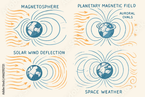 Earth's Magnetic Fields: Magnetosphere, Solar Wind Deflection, Planetary Field, and Space Weather