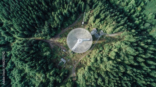 radio telescope in green forest