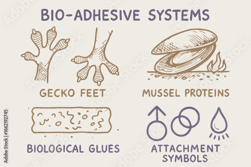 Bio-Adhesive Systems: Gecko Feet, Mussel Proteins, Biological Glues, Attachment Symbols