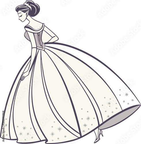 Vintage fashion illustration of a woman in a modest dress