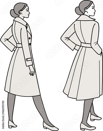 Vintage fashion illustration of a woman in a modest dress