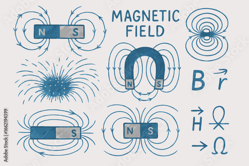 Magnetic Field Diagrams and Formulas, Science Illustration