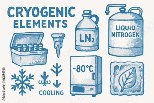 Cryogenic Elements and Cooling Concepts Illustration