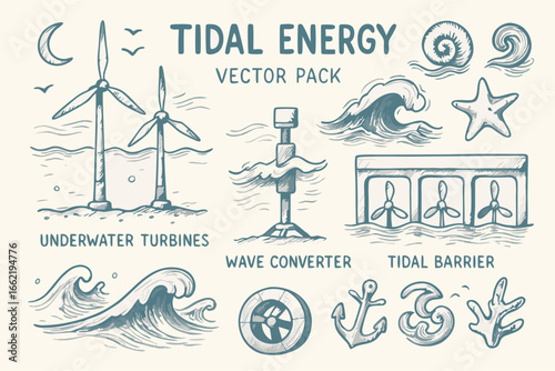 Tidal Energy Vector Pack: Renewable Energy Resources and Marine Life