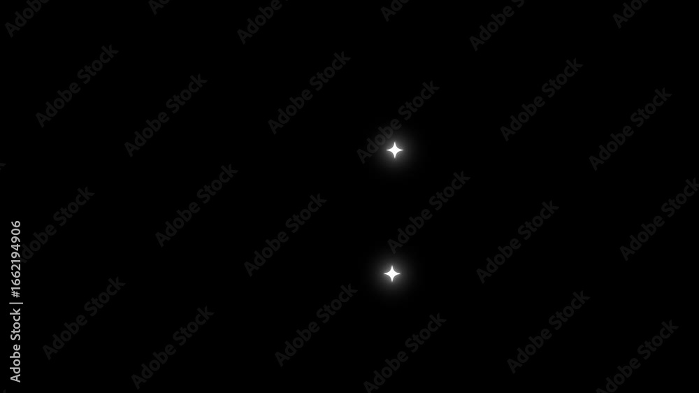 Shimmering twinkling star animation on black background, sparkling white lights with flat doodle vector starry night sky effect, glowing cartoon stars blinking motion graphics for video overlay