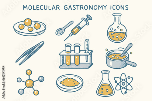 Molecular Gastronomy Icon Set: Science and Culinary Fusion