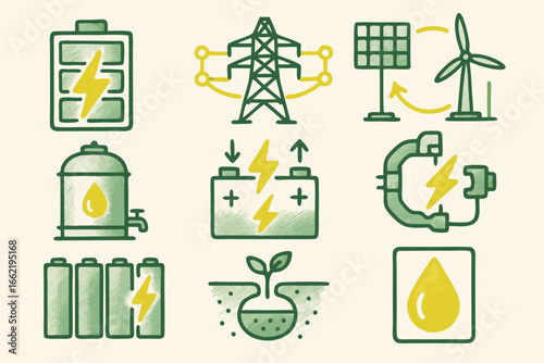Renewable and Sustainable Energy Icons, Green Energy Solutions