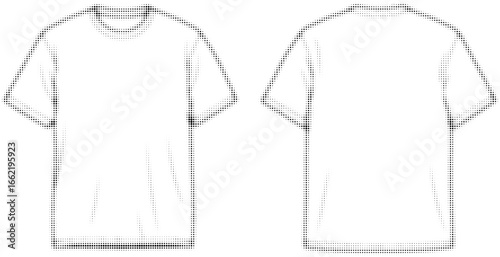 White t-shirt front and back illustration with halftone effect. Vector illustration