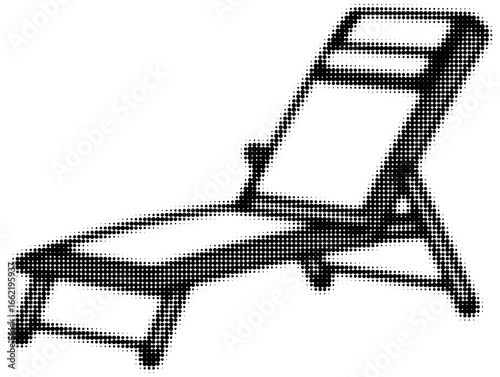 Halftone black and white silhouette of a lounge chair with tilted backrest. Vector illustration