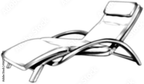 Modern black and white lounge chair with curved design, pop art effect. Vector illustration