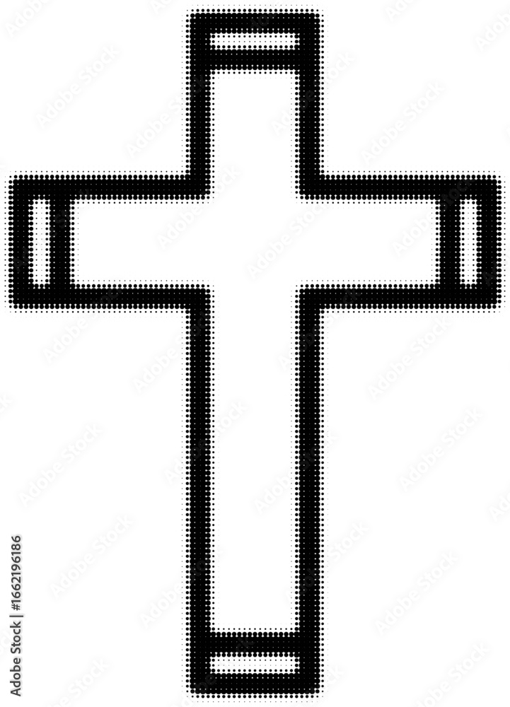 Fototapeta premium Black dotted outline of a cross, religious symbol graphic. Vector illustration