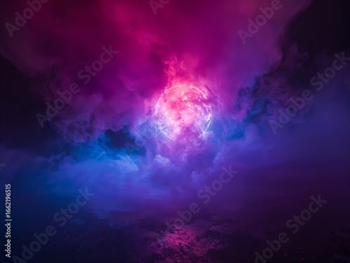 Wallpaper Mural Glowing Orb Surrounded by Swirling Magenta and Blue Smoke light nebula Torontodigital.ca