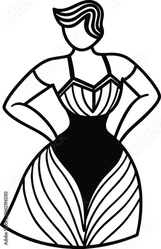 Vintage fashion illustration of a woman in a modest dress