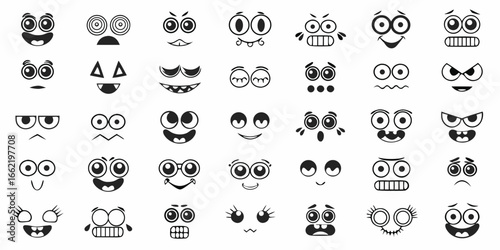 Collection of Cartoon Monster Faces with Various Emotions