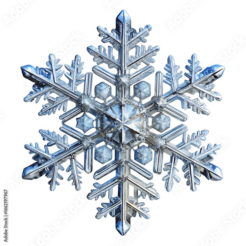 Intricate snowflake crystal isolated on transparent background