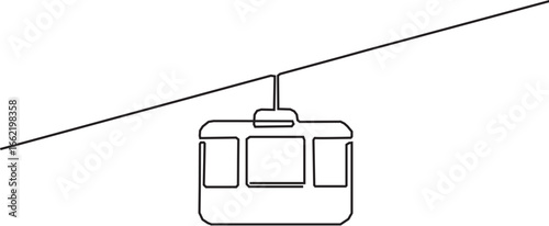 continuous line drawing of cable car.one line drawing of cable car transportation in mountainous areas for tourism .single line vector illustration. On White background. 