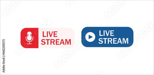 live,stream,button A vector illustration of two live stream buttons one red with a microphone and the other blue with a play icon a modern design for online broadcasting and events
