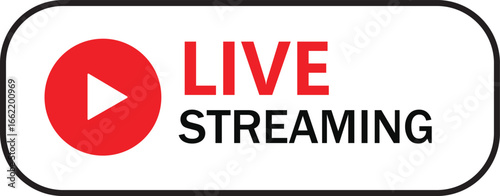 live,streaming,play A vector illustration of a red live streaming button with a white play icon a modern label for online video broadcast events and social media live streams
