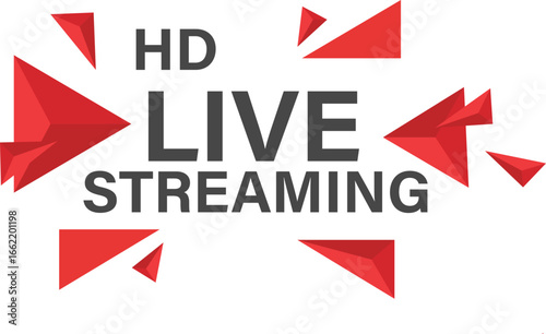 live,streaming,broadcast A vector illustration of an HD live streaming icon with modern abstract red geometric shapes a concept for online video media events tv and entertainment
